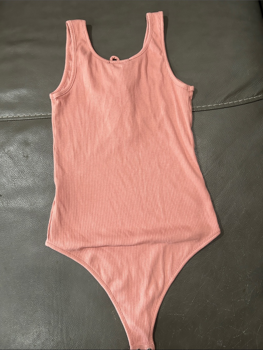 Ambiance Ribbed Lace-Up One-Piece pink bodysuit Sz S - Picture 5 of 6